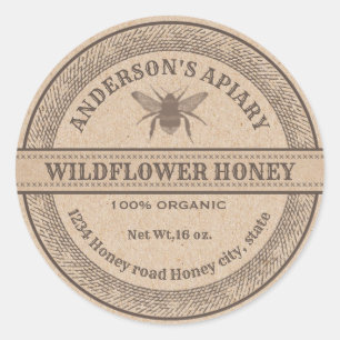Sticker Rond pot de miel de l'abeille vintage Kraft