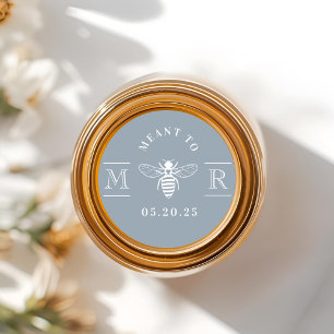 Sticker Rond Pot de miel de mariage bleu poussiéreux destiné à 