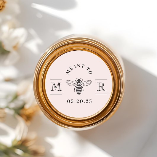 Sticker Rond Pot de miel de mariage rose doux destiné à l'abeil