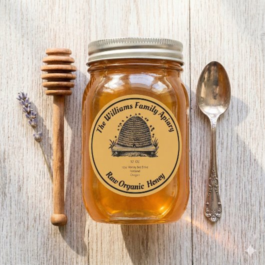 Sticker Rond Pot de miel de rucher d'abeille à miel | Miel bio