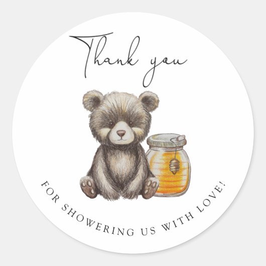 Sticker Rond pot de miel et ours en peluche merci (Devant)