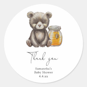 Sticker Rond Pot de miel et ours en peluche merci baby shower