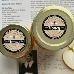 Sticker Rond Pot de miel noir Kraft vintage en forme d'abeille 