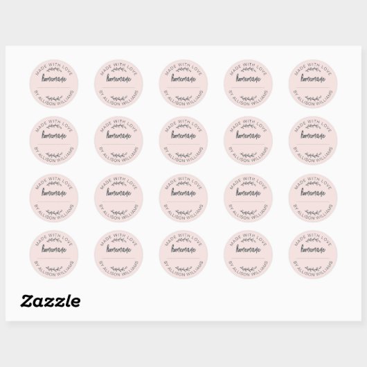 Sticker Rond Pot de nourriture fait maison écriture rose Blush (Feuille)
