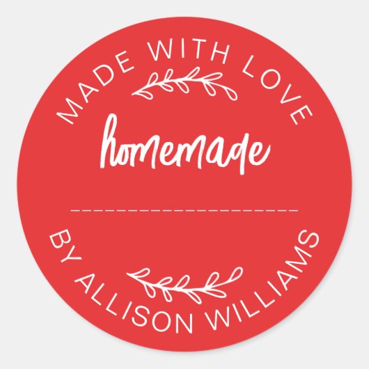 Sticker Rond Pot de nourriture maison fait avec amour Rouge vif (Devant)