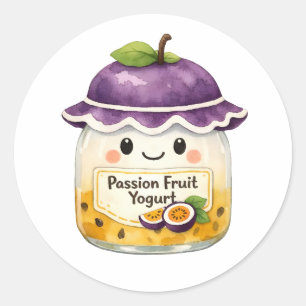 Sticker Rond Pot de yaourt au fruit de la passion aquarelle mig