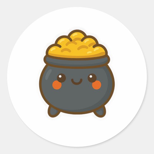 Sticker Rond Pot d'or Kawaii (Devant)