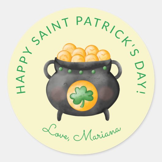 Sticker Rond Pot d'or Saint Patrick's Day Party Faveurs (Devant)