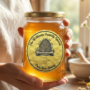Sticker Rond POT FAUX MIEL D'ABEILLE EN JARRE APIAIRE Label M