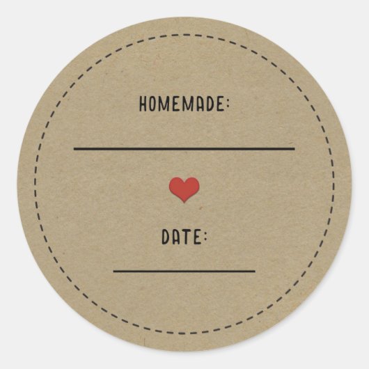 Sticker Rond Pot Mason en Kraft Brun Rustique Rouge Fait Maison (Devant)