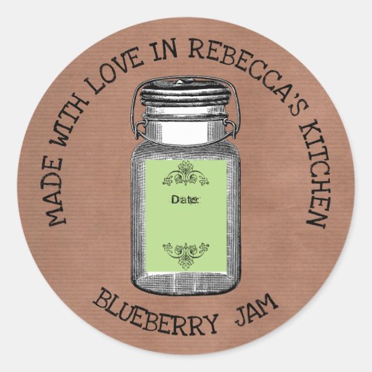 Sticker Rond Pot Mason Jar Antique Conserve| Confiture Faite Ma (Devant)