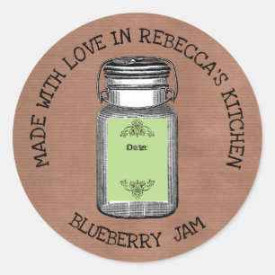 Sticker Rond Pot Mason Jar Antique Conserve  Confiture Faite Ma