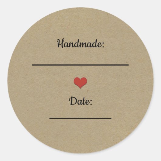 Sticker Rond Pot Mason Main Handmade Kraft Brun Rustique Rouge (Devant)