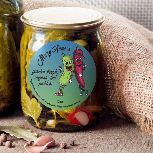 Sticker Rond Pot pals cornichons et poivrons drôle d'étiquette 