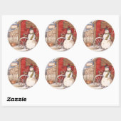 Sticker Rond Pot Rustique Shop Noël Snowman (Feuille)