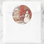 Sticker Rond Pot Rustique Shop Noël Snowman (Sac)