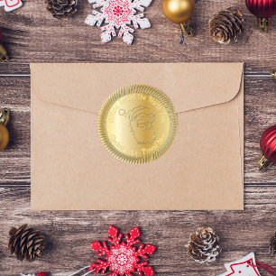 Sticker Rond Poteau Nord officiel Père Noël Seal Faux Gold