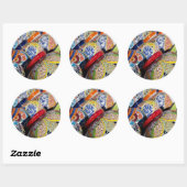 Sticker Rond Poteries mexicaines traditionnelles colorées peint (Feuille)