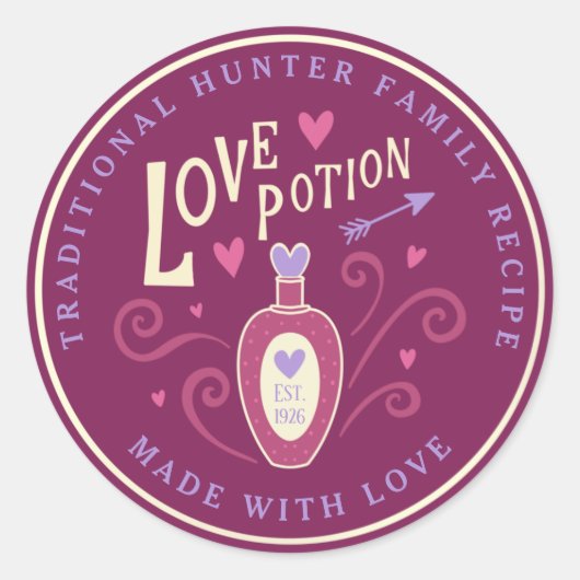Sticker Rond Potion d'amour violet magique Saint-Valentin Autoc (Devant)