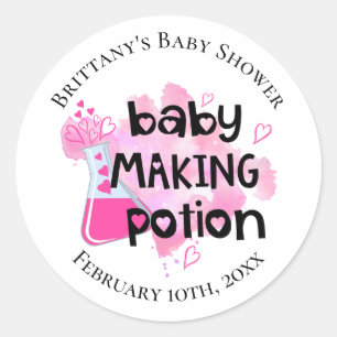 Sticker Rond Potion de Fabrication de Bébé Cœurs Roses Faveur d