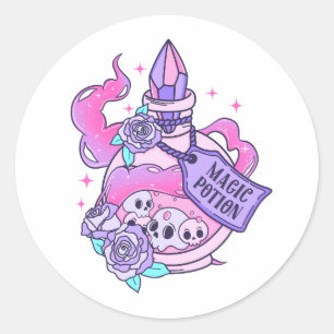 Sticker Rond Potion magique Cute Rose Halloween Potion bouteill