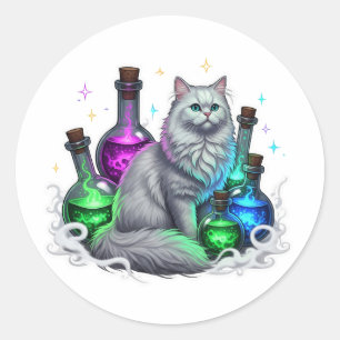 Sticker Rond Potion Perse - Chat Halloween