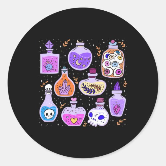 Sticker Rond Potions magiques Bouteilles Halloween démangeaison (Devant)