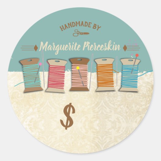 Sticker Rond Pots de fil à coudre notions couture couturier (Devant)