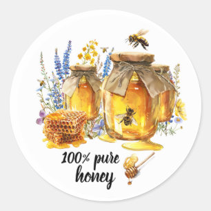 Sticker Rond Pots de miel personnalisés miel pur apiculture Aut
