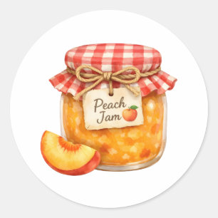 Sticker Rond Pots de peinture à l'eau avec confiture de pêche f