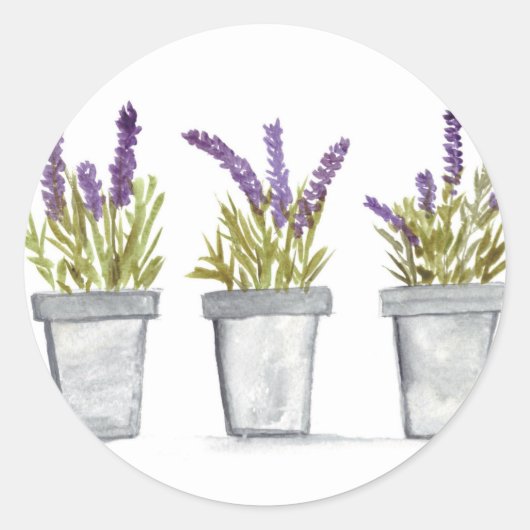 Sticker Rond Pots d'herbe lavande aquarelle fleurs violet chic (Devant)