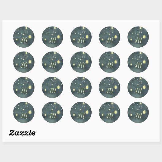 Sticker Rond Pots Mason Été Nuit Monogrammés (Feuille)