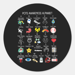 Sticker Rond Pots Syndrome Alphabet Dysautonomie après la sensi
