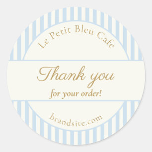 Sticker Rond Poudre Bleue Élégante Rayures Boulangerie Merci Si