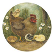 Poule mère avec poussins se nourrissant de graines