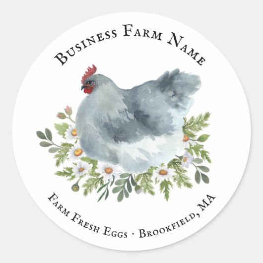 Sticker Rond Poule Poule Fleurale Rustique Aquarelle (Devant)