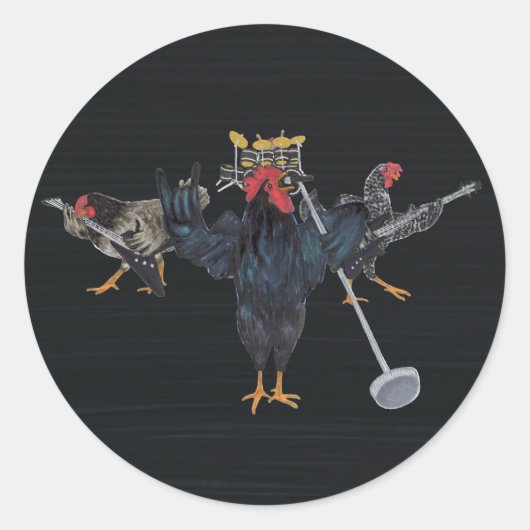 Sticker Rond Poules Heavy Metal (Devant)