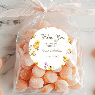 Sticker Rond Poulet 1er anniversaire Animal de ferme Anniversai