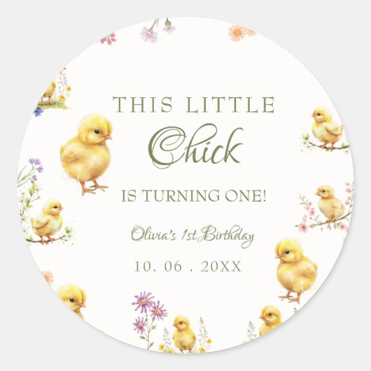 Sticker Rond Poulet 1er anniversaire Ce poussin est un annivers (Devant)