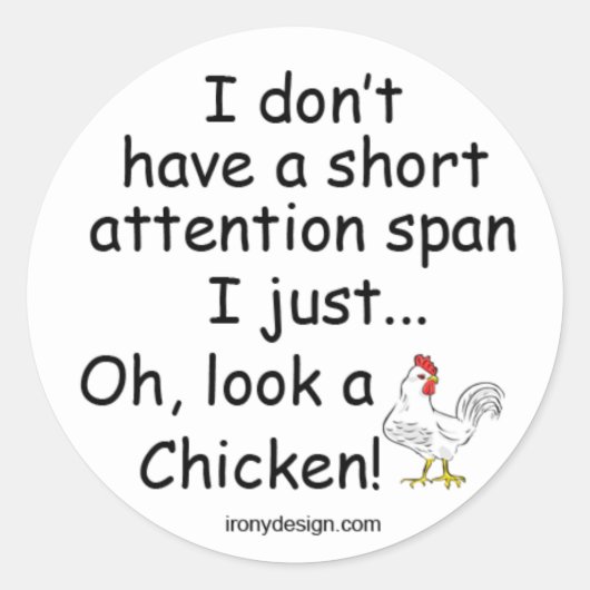 Sticker Rond Poulet à courte attention (Devant)