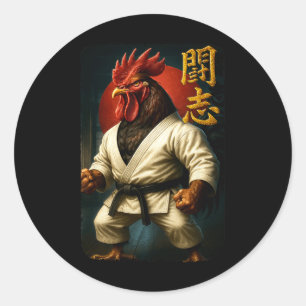 Sticker Rond Poulet d'Arts Martiaux Coq de Karaté Cool en Gi 