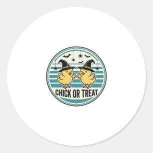 Sticker Rond Poulet de Halloween ou Traitement Poulets Vintage