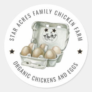 Sticker Rond Poulet De La Ferme Oeufs Biologiques Frais