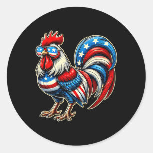 Sticker Rond Poulet Drapeau Américain Usa Agriculteur Drôle 4 J