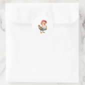 Sticker Rond Poulet en fermier avec Casquette (Sac)