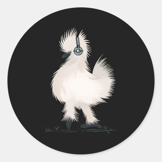 Sticker Rond Poulet en Silkie portant un casque (Devant)