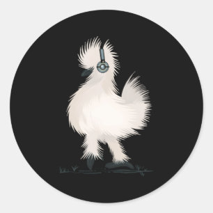 Sticker Rond Poulet en Silkie portant un casque