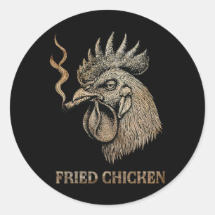 Sticker Rond Poulet Frit Fumant de l'Herbe Stoner