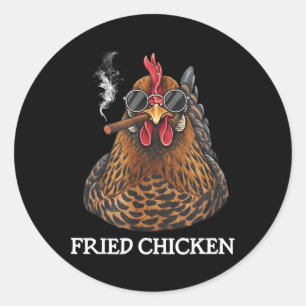 Sticker Rond Poulet frit qui fume Mème de weed drôle de fumeur