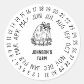 Sticker Rond Poulet Hen Oeufs frais de ferme Carton Date Roue (Devant)